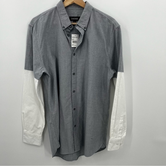 Zanerobe L NWT Grey White Colorblock Button Up Shirt - Picture 1 of 11